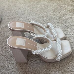 Dolce Vita Pearl-Embellished White Heels
